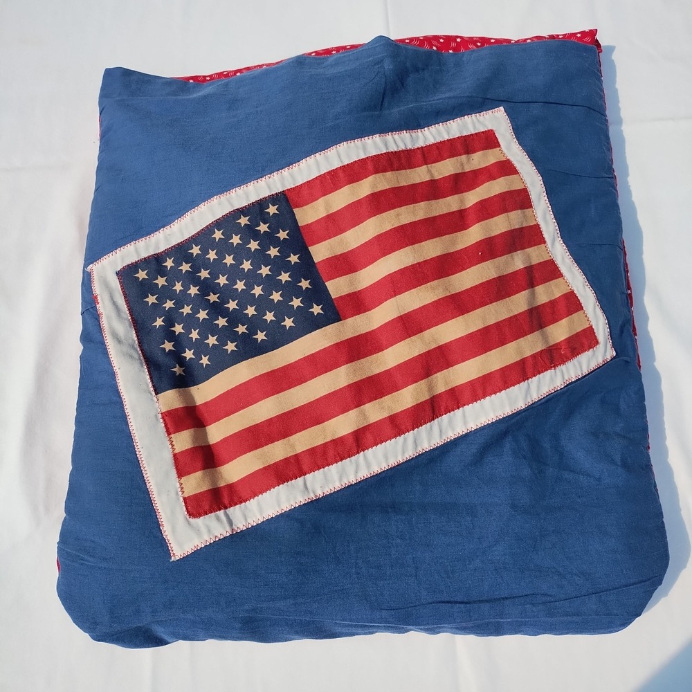 Handmade Pillow Blanket is Stuffing Americana Flag Patriotic Travel Picnic 69x40
